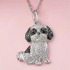 Cute Crystal Shih Tzu Dog Pendant Necklace Dog Lover